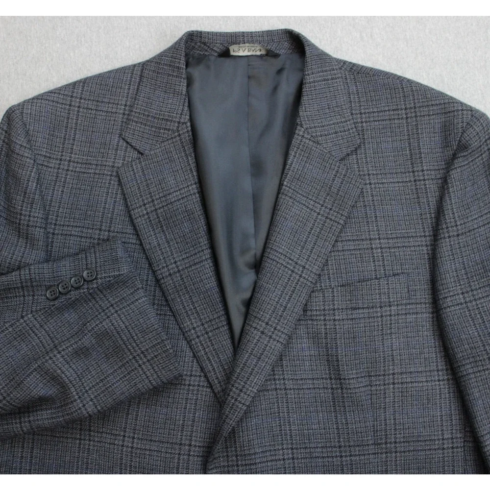 Jos‎ A Bank Blazer Mens 46R Gray Plaid 100% Wool 2 Button Single Breast